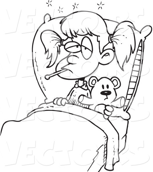 ... -girl-resting-in-bed-with-teddy-bear-line-drawing-by-ron-leishman-652
